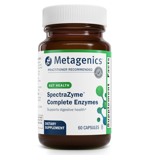 Bottle front label of Metagenics SpectraZyme Enzyme Complex