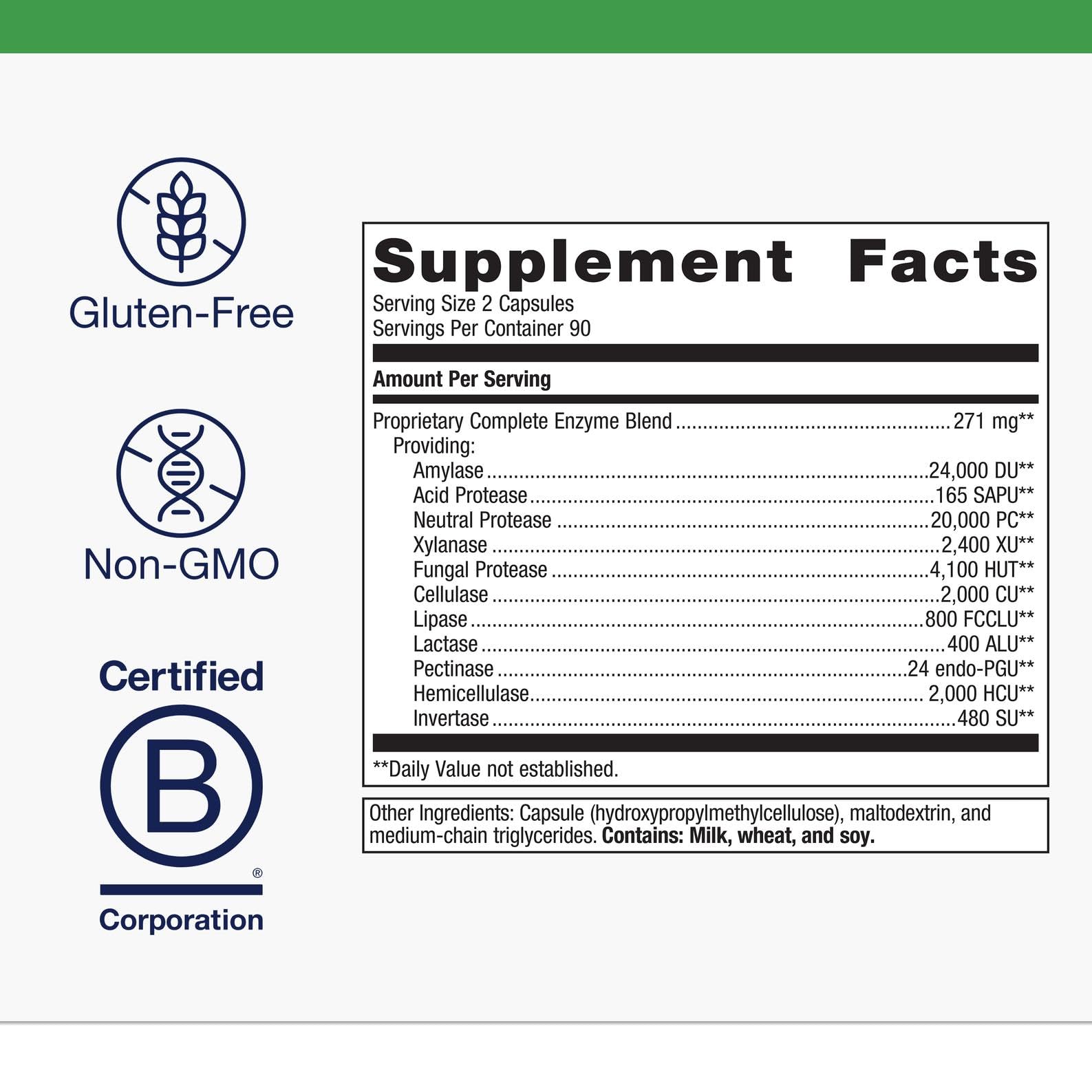 180 capsules bottle highlighting gluten-free and vegan formula