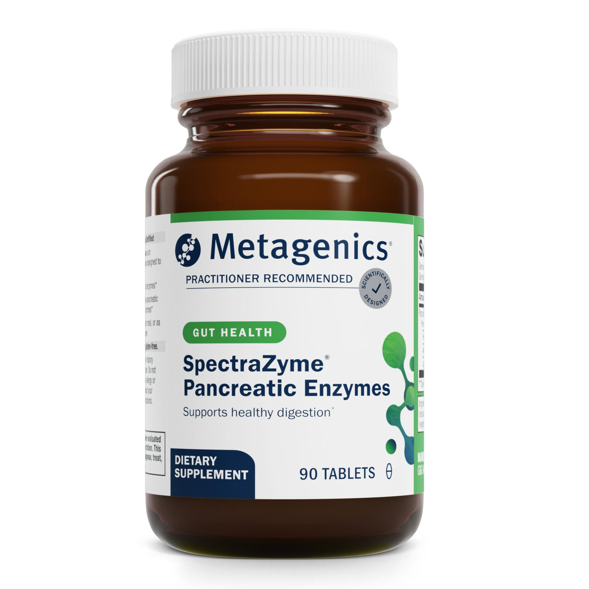 Bottle of Metagenics SpectraZyme Pancreatic Enzymes with label
