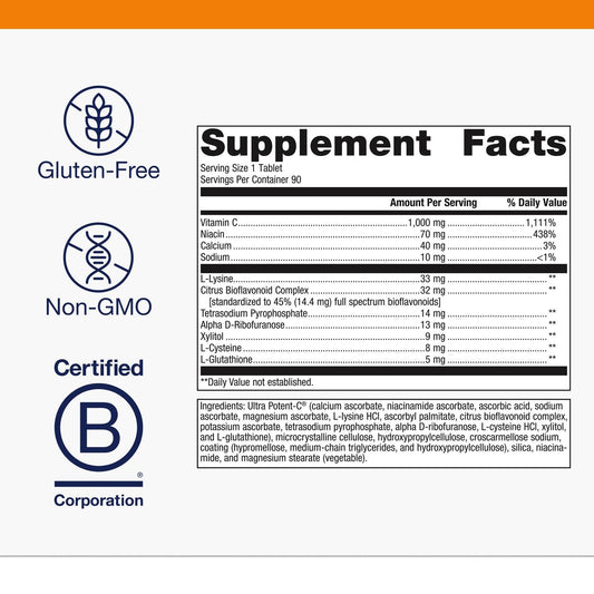 Buffered 1,000 mg vitamin C tablet for immune support
