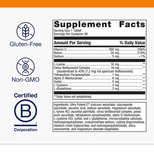 Front view of Metagenics Ultra Potent-C 500 bottle with tablets