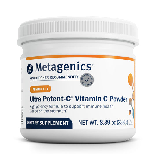 Front label of Metagenics Ultra Potent-C Vitamin C Powder 8.39 oz