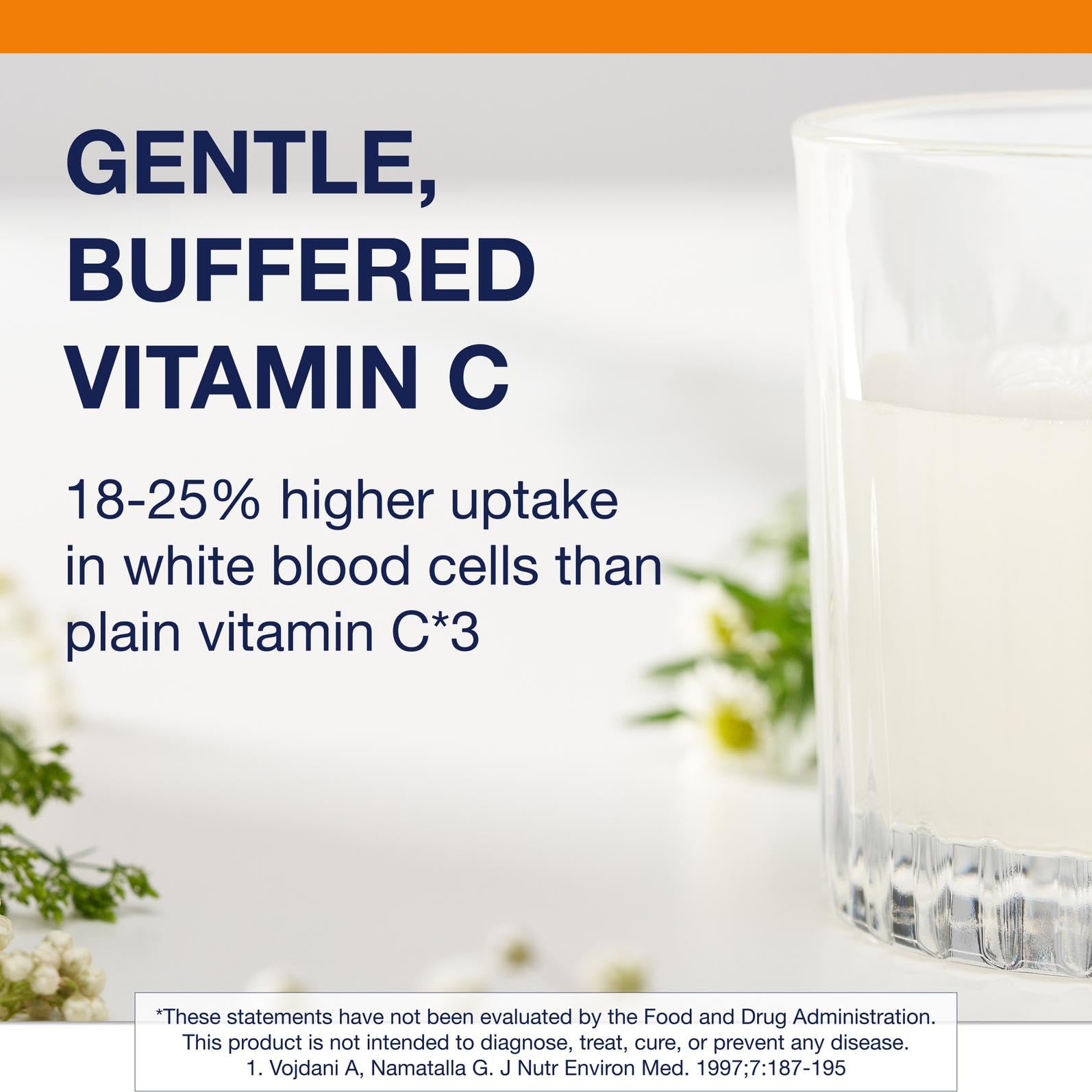Close-up of Metagenics Vitamin C complex with calcium ascorbate, L-glutathione and L-lysine