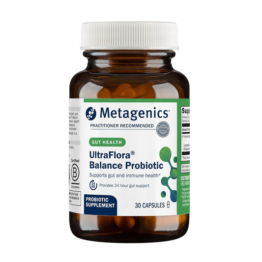 Metagenics UltraFlora Balance Probiotic bottle – front label