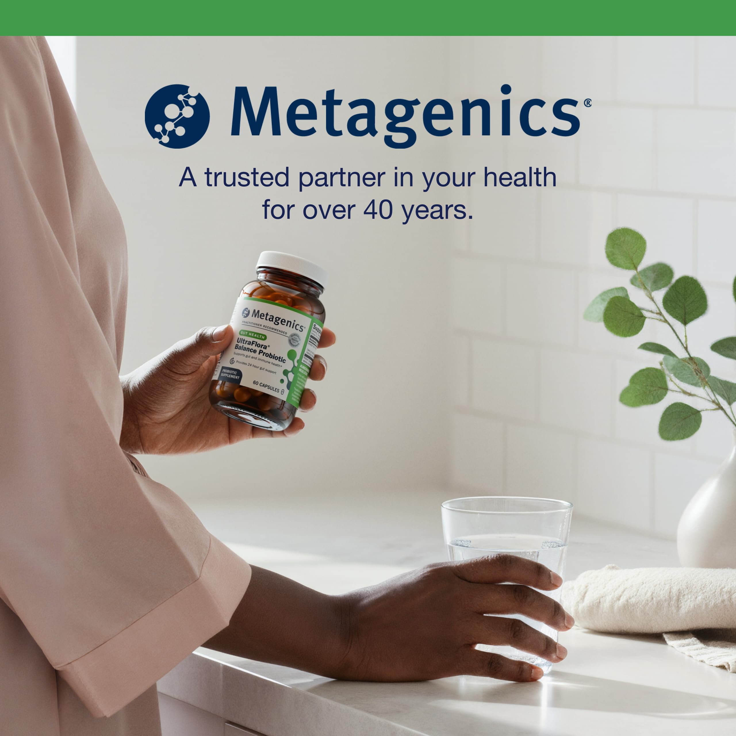 Lifestyle image showing daily use of probiotic supplement