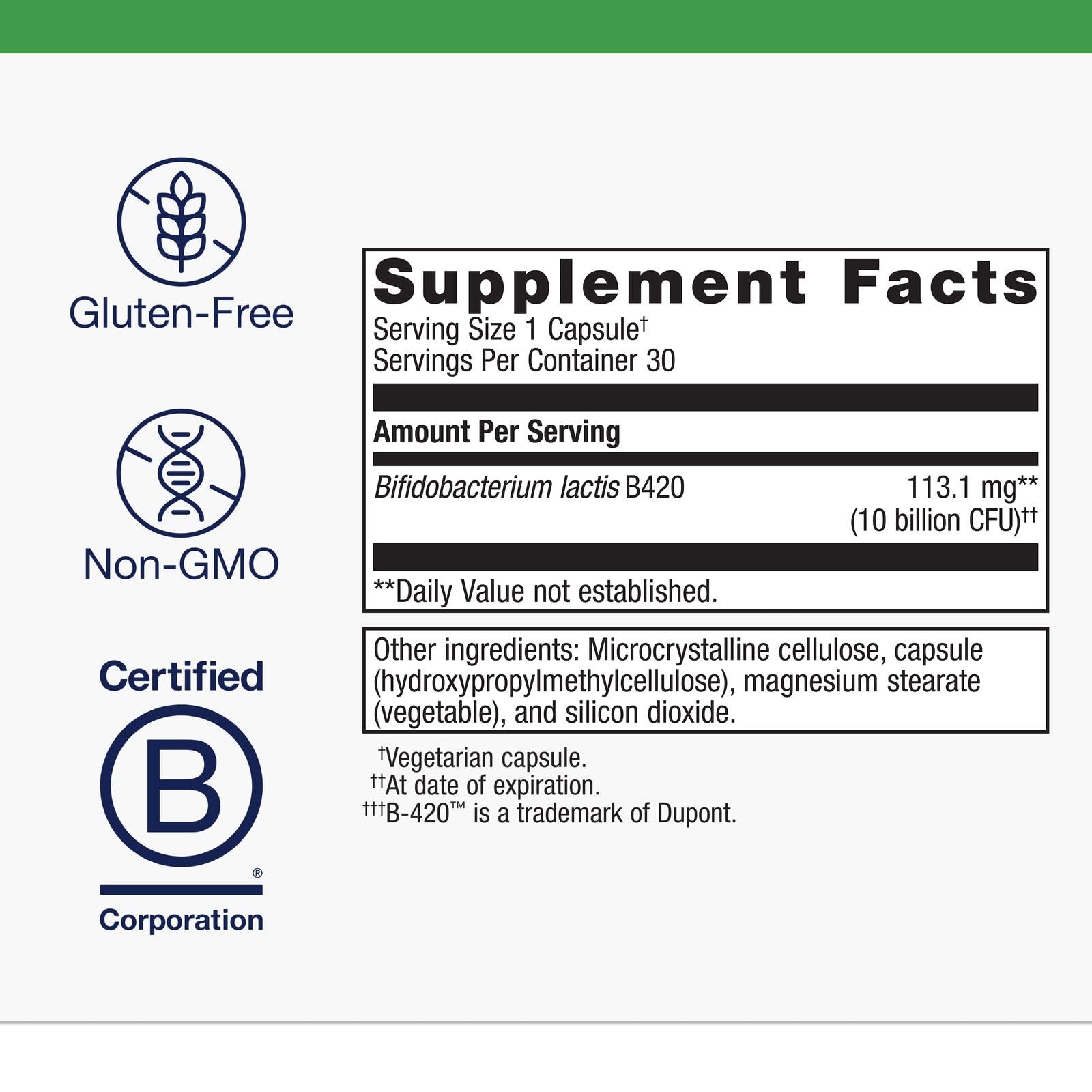 Metagenics UltraFlora Control bottle back label shows dosage guidance for daily use.