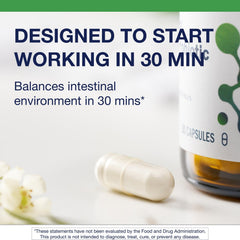 Metagenics UltraFlora Control prebiotic fiber illustration emphasizes gut balance support.