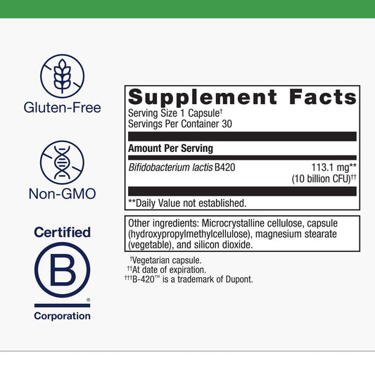 Close-up of UltraFlora Control probiotic capsule with Bifidobacterium lactis B420
