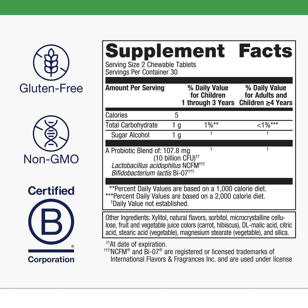 Metagenics UltraFlora Kids chewables in grape flavor support kid-friendly daily use