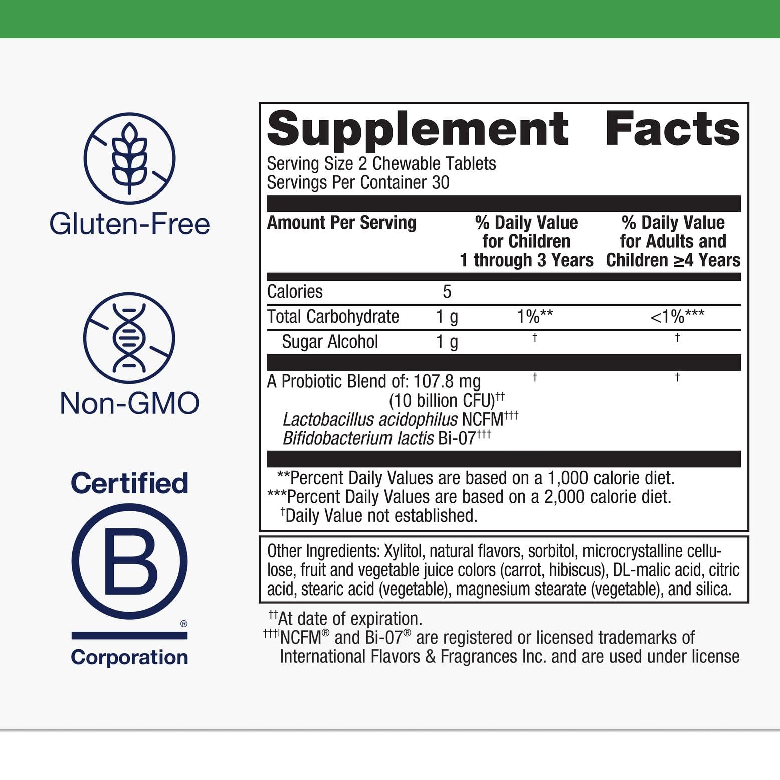 Lactobacillus acidophilus NCFM and Bifidobacterium lactis Bi-07 strains