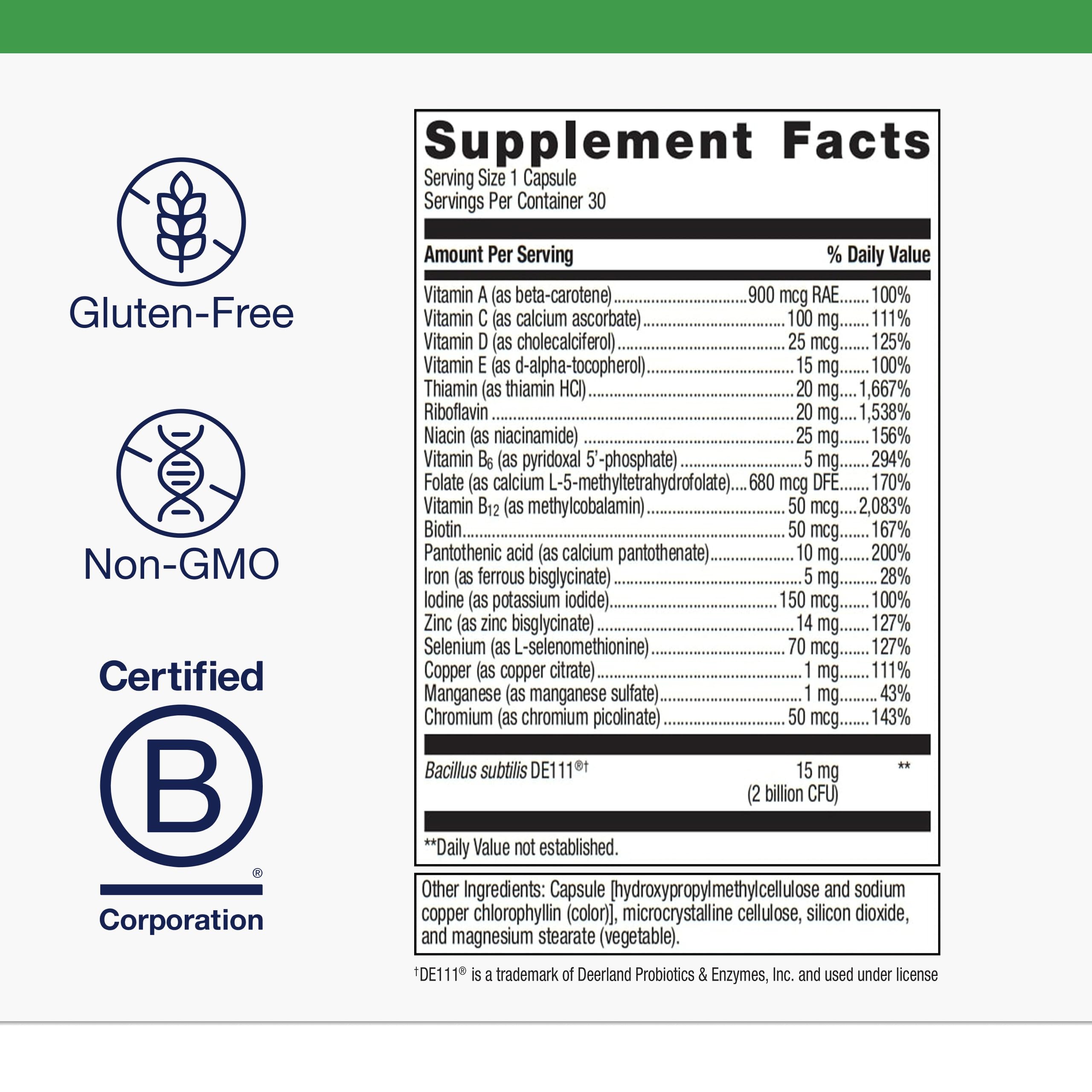 Back and side label details showing probiotic and vitamin blend