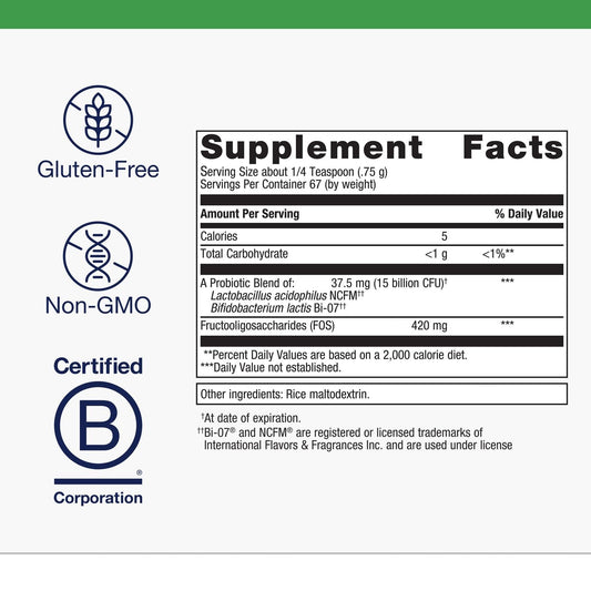 Label highlighting L. acidophilus NCFM and B. lactis Bi-07 strains
