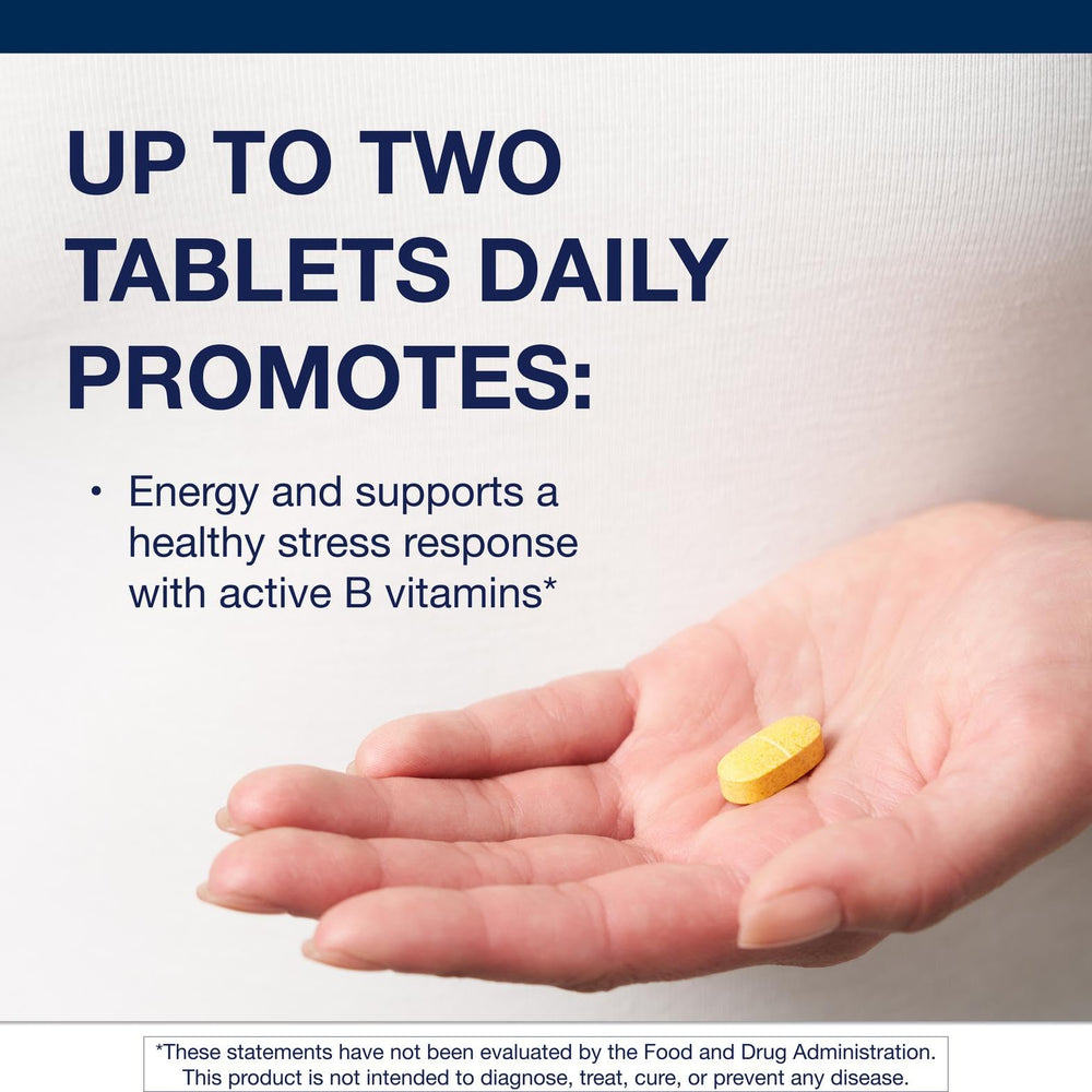 Metagenics Vitamin B-Complex bottle label front highlights vegetarian gluten-free formula.