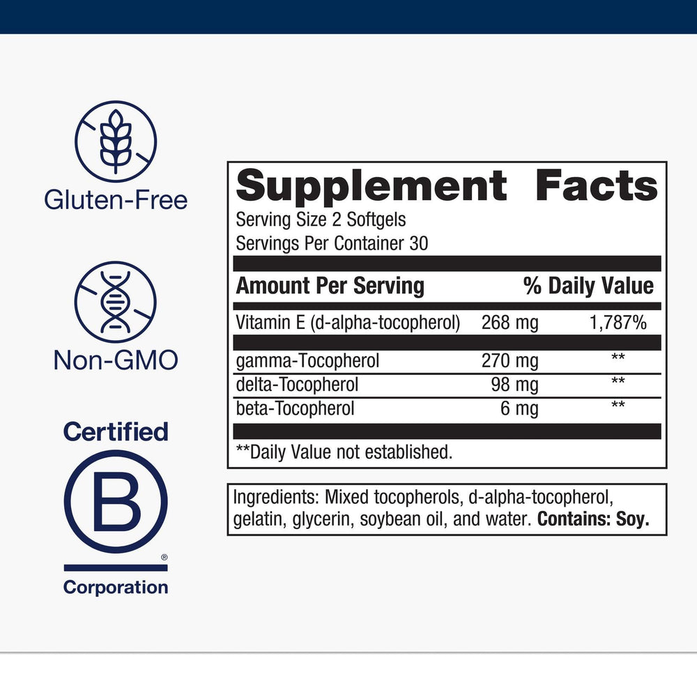 Front view of Metagenics Vitamin E Mixed Tocopherols softgels