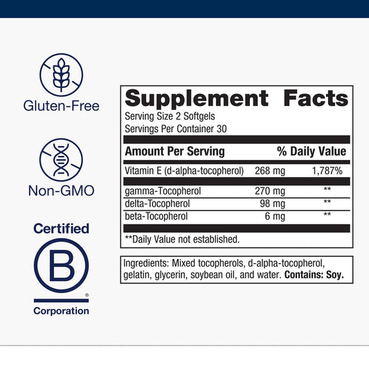 Front view of Metagenics Vitamin E Mixed Tocopherols softgels
