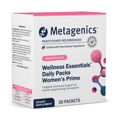 Metagenics Women's Prime daily packets on display supporting menopause wellness