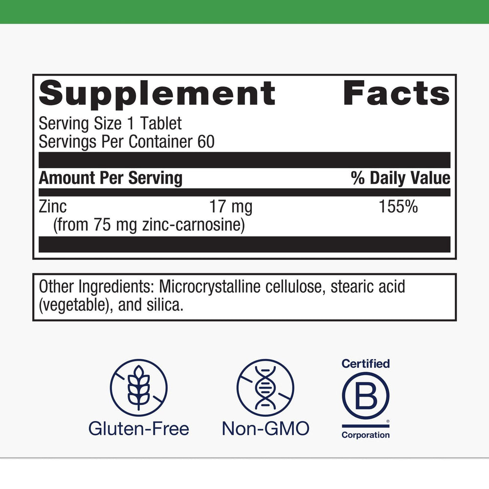 Metagenics Zinlori 75 bottle label highlights vegan gluten-free formulation