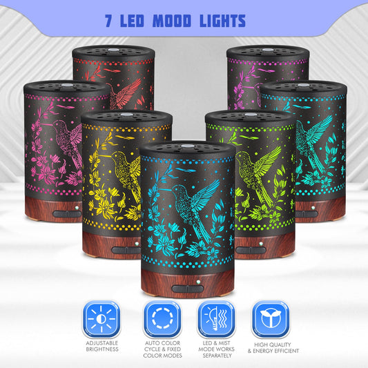 Aromatherapy diffuser displaying blue LED color