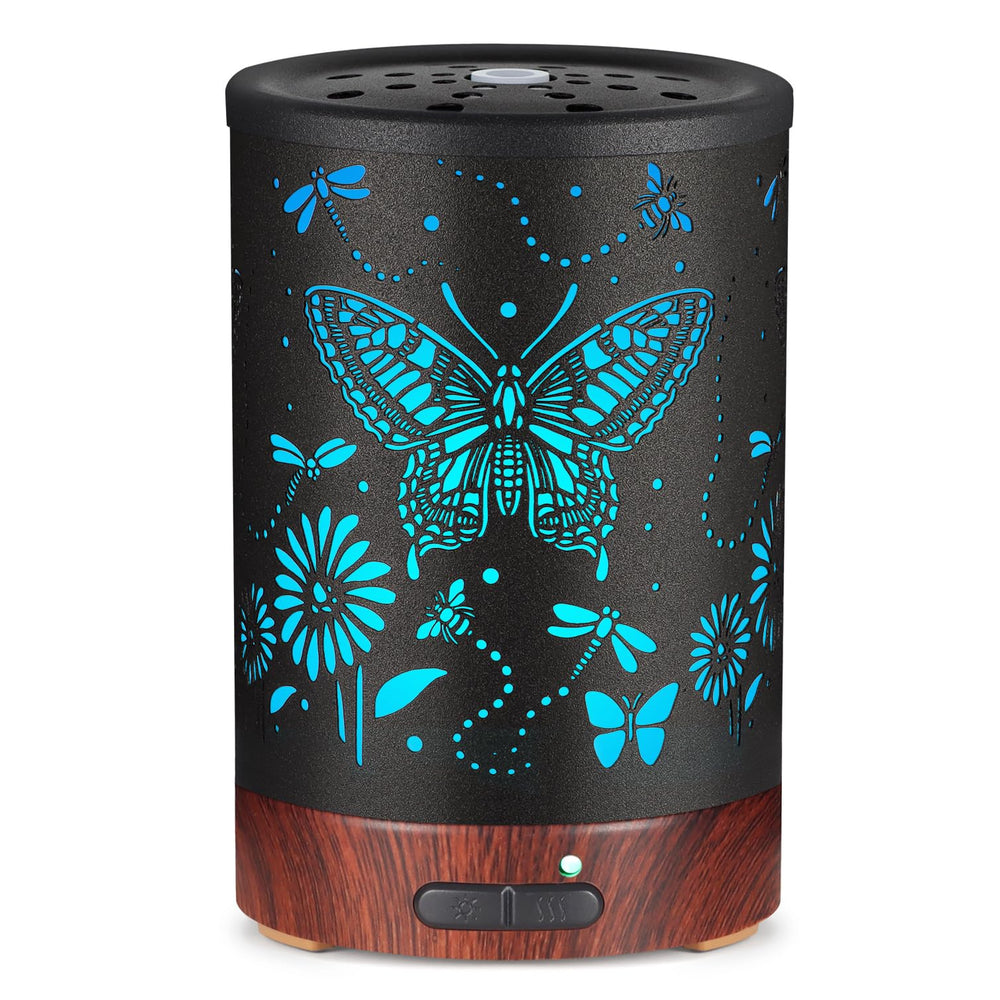 Butterfly metal essential oil diffuser 150ml with 7 color LED lights