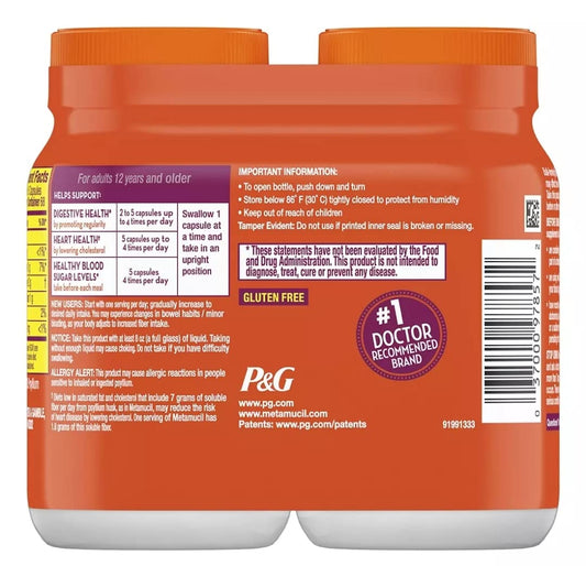 Metamucil psyllium fiber capsules in a two-bottle value pack