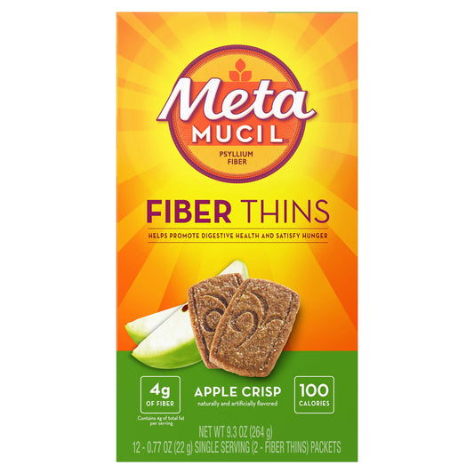 Metamucil Fiber Wafers Apple Crisp, Pack of 2, 24 wafers per pack