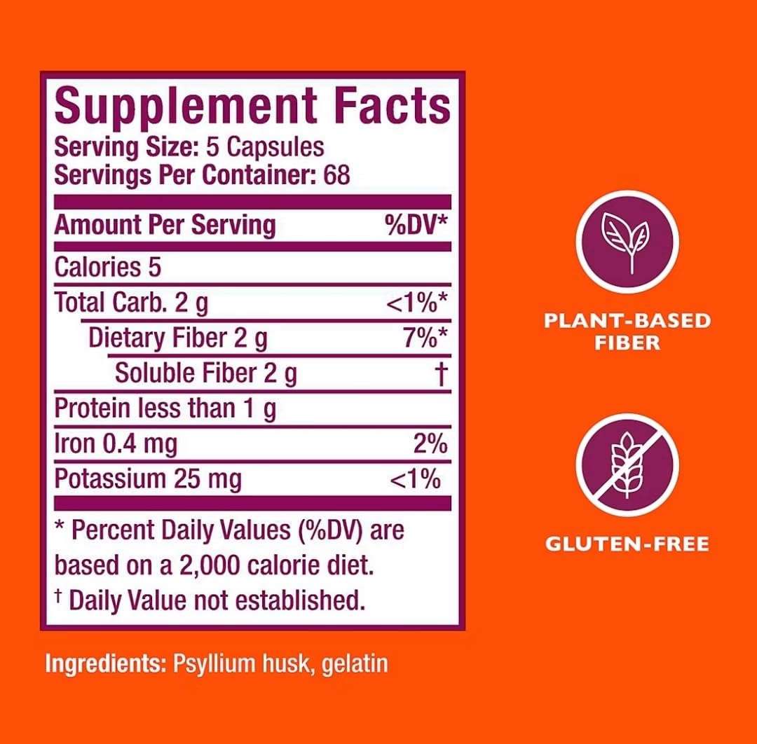 Close-up of the Metamucil label emphasizing plant-based psyllium husk