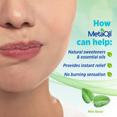 Close-up of cooling relief from MetaQil mouthwash