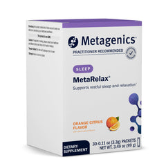Metagenics MetaRelax orange citrus magnesium powder in a scoop