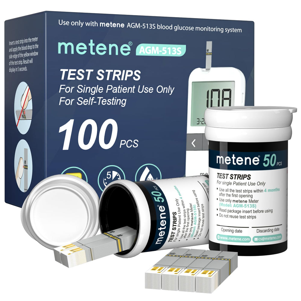 Metene AGM-513S strip package image showing compact home testing packaging for convenience
