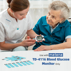 Metene TD-4116 strip front face up in meter shows correct orientation
