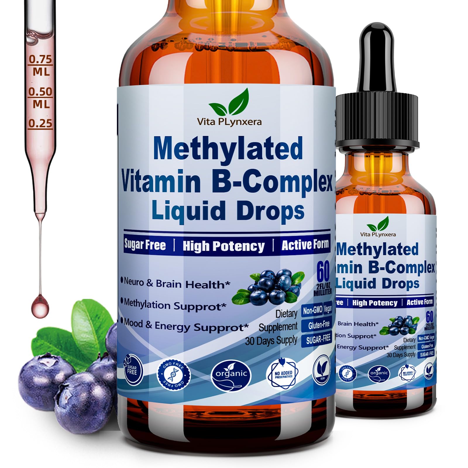 Front label of Methyl B Complex Liquid Drops 9-in-1 bottle