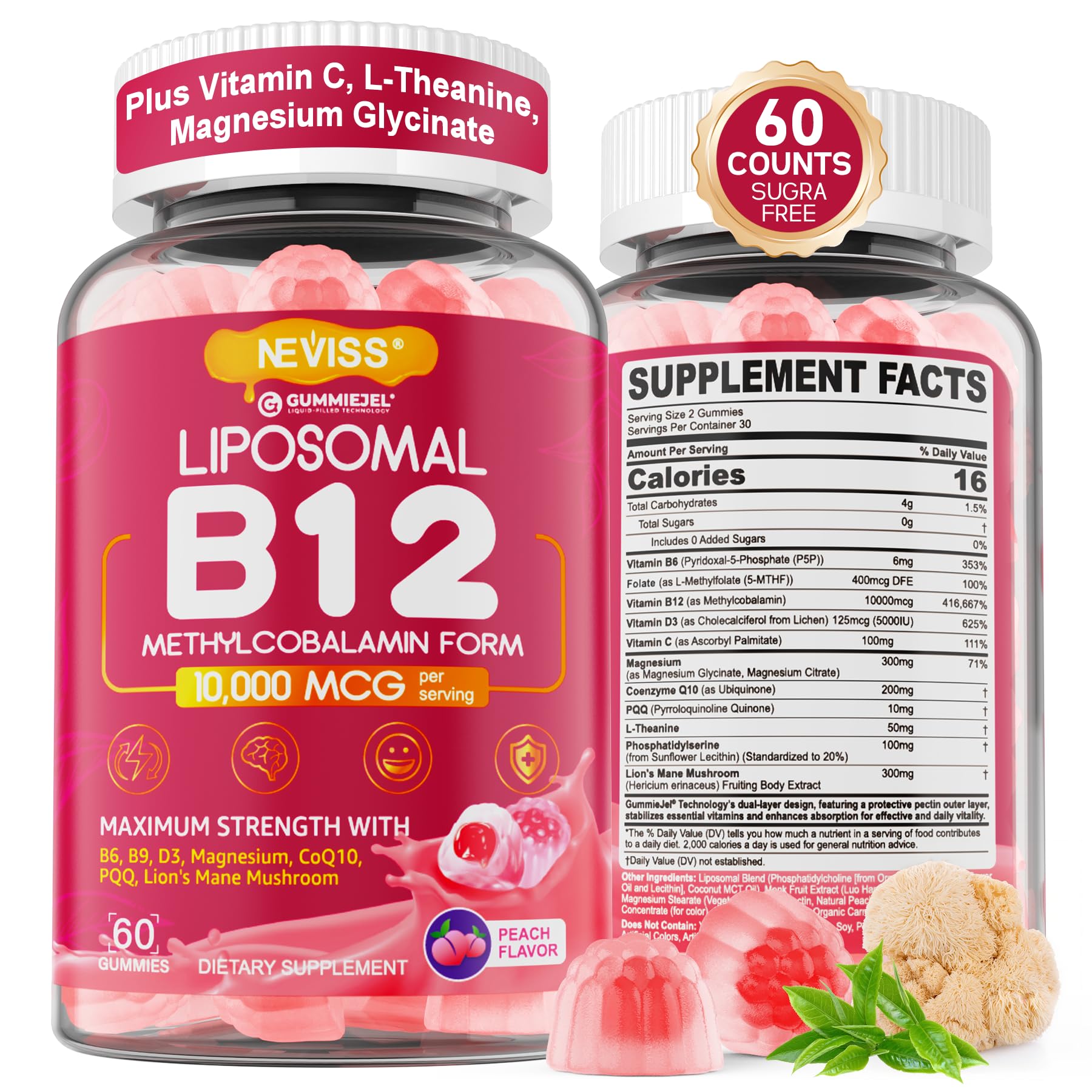 Bottle of Methyl B12 Gummies with 10,000 mcg B12 liposomal delivery
