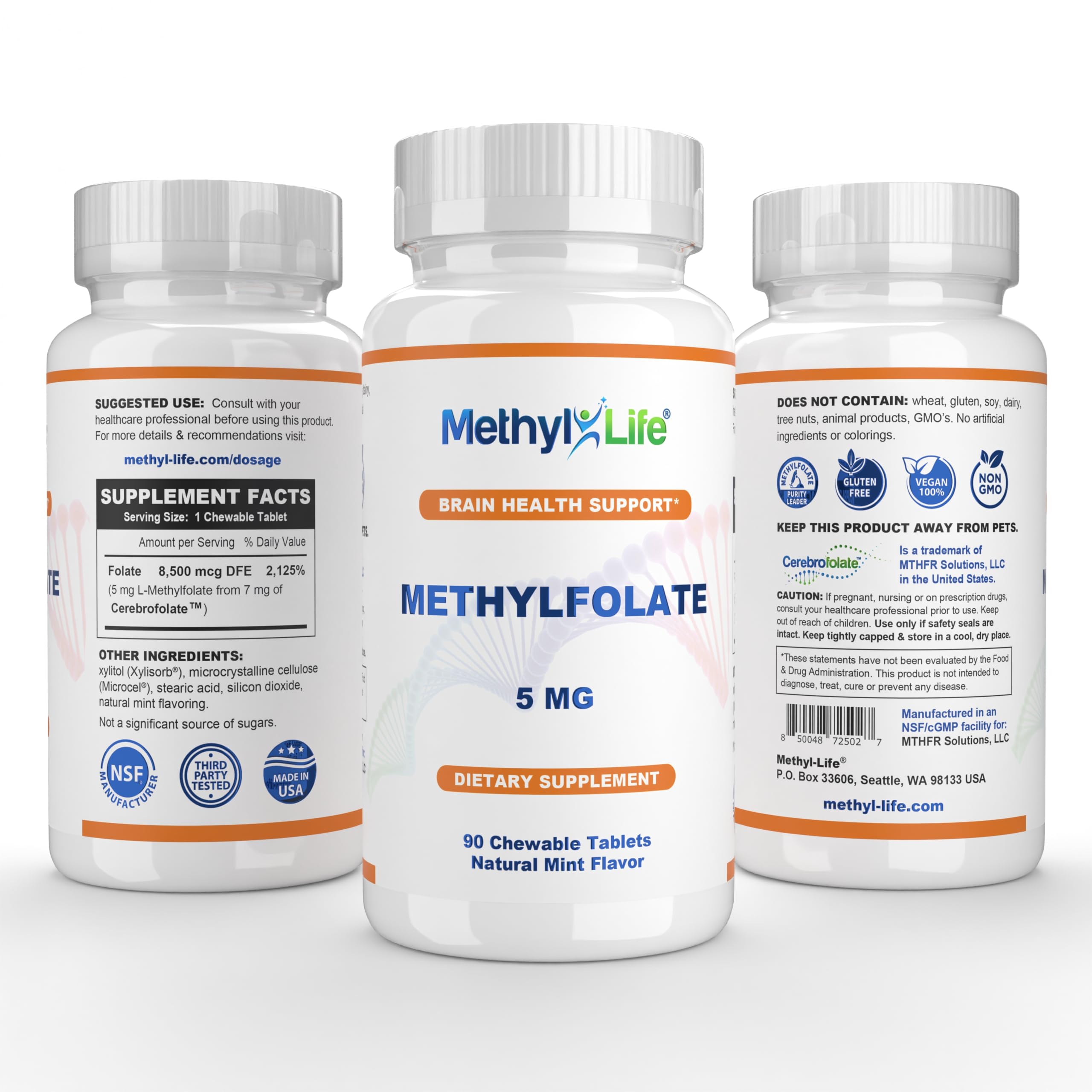 Close-up of Methyl-Life L-Methylfolate 5 mg chewables