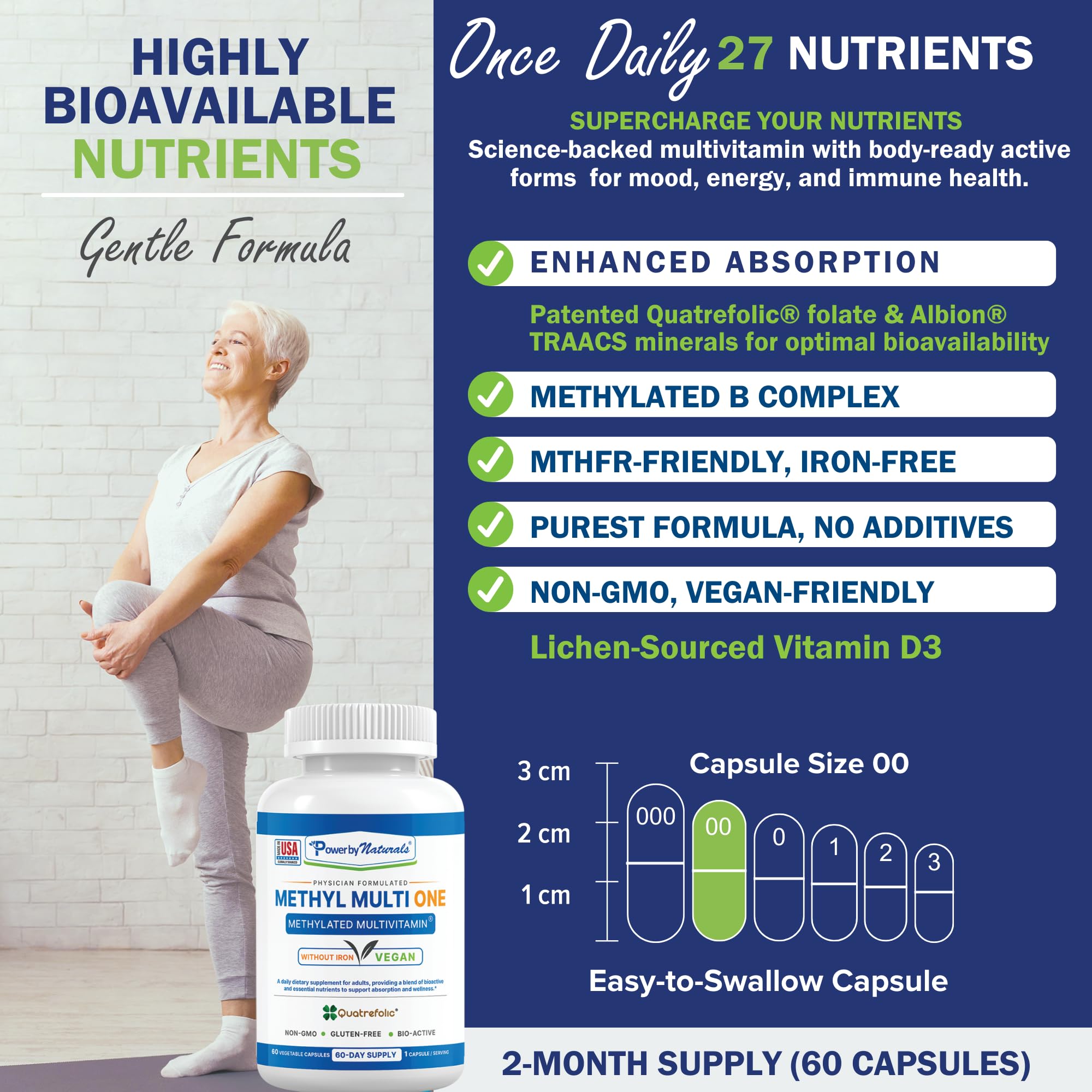 Product label for Power By Naturals Methyl Multi One