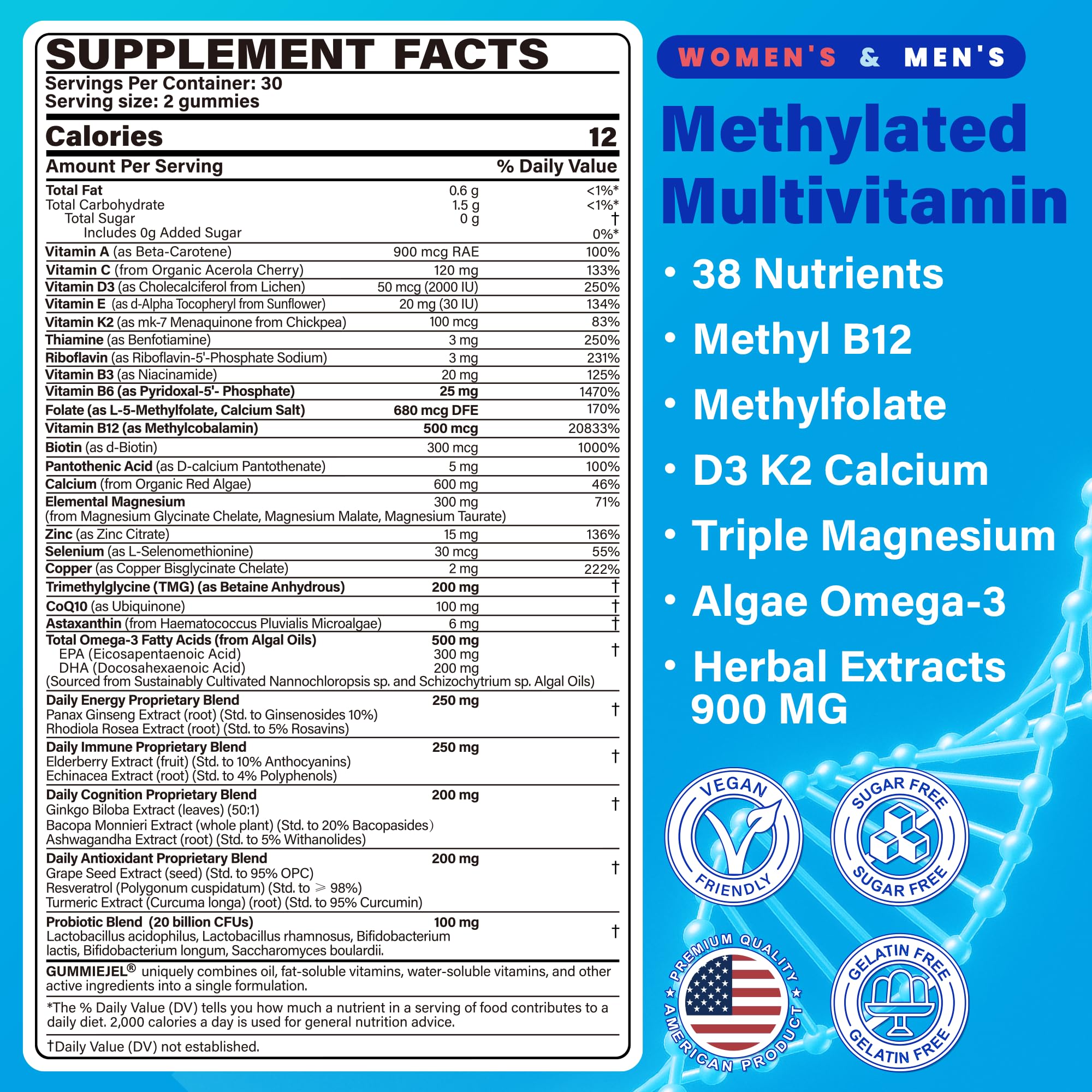 Close-up of berry-flavored methylated multivitamin gummies
