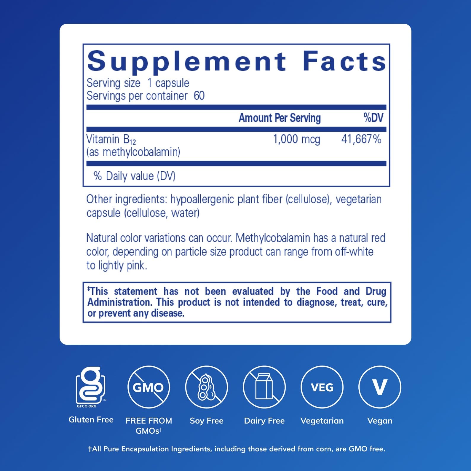 Close-up of methylcobalamin B12 1,000 mcg capsules