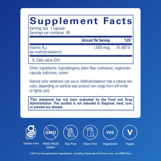Close-up of methylcobalamin B12 1,000 mcg capsules