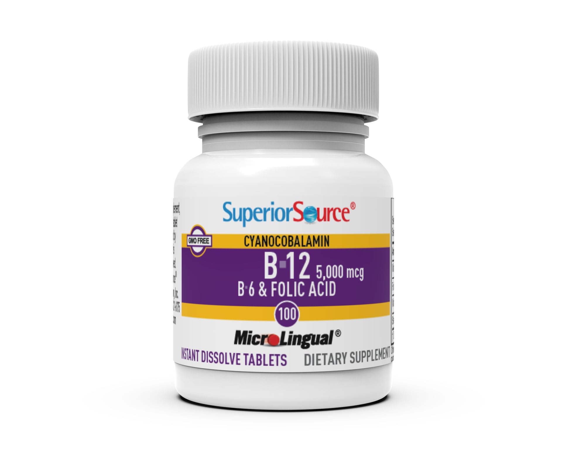 Label highlighting B12 B6 and folic acid content