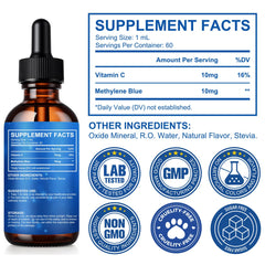 Side view of Methylene Blue 1% Drops bottle