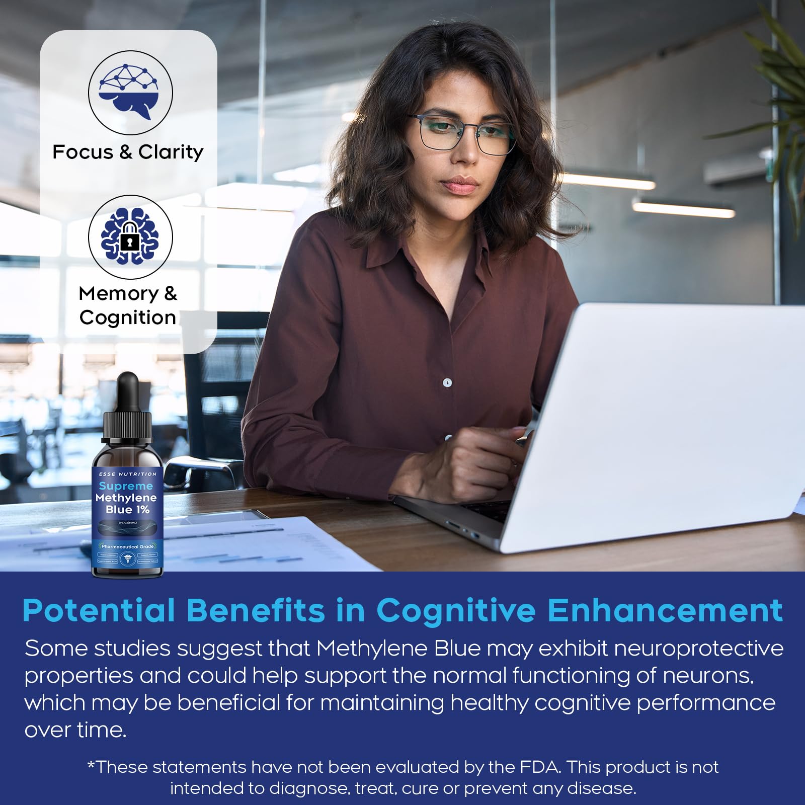 Brain health and cognitive support concept with methylene blue