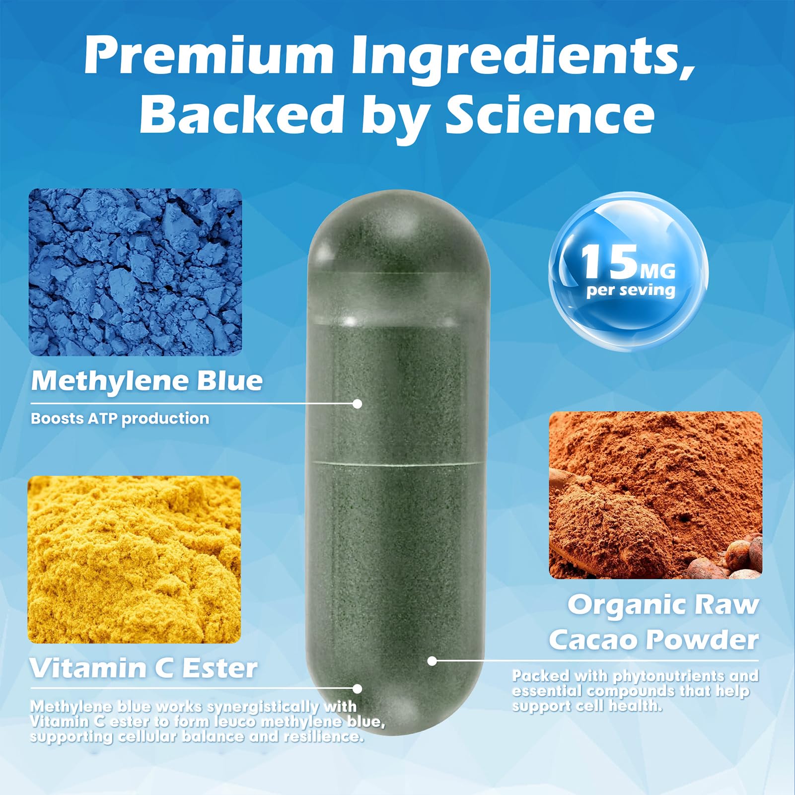 Label highlighting high-purity methylene blue (99%)