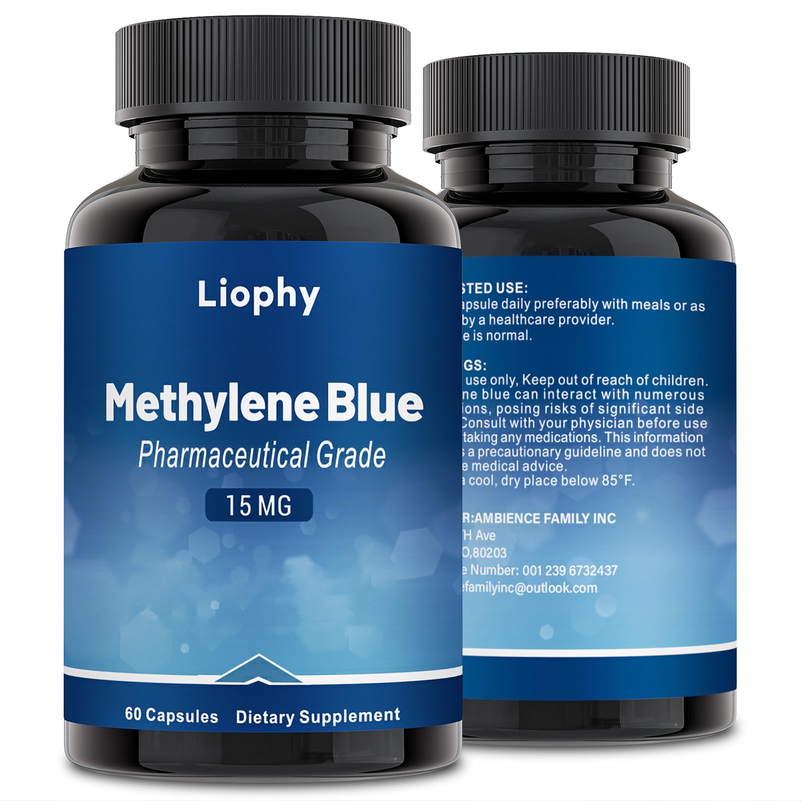 Liophy branding with Methylene Blue Capsules packaging