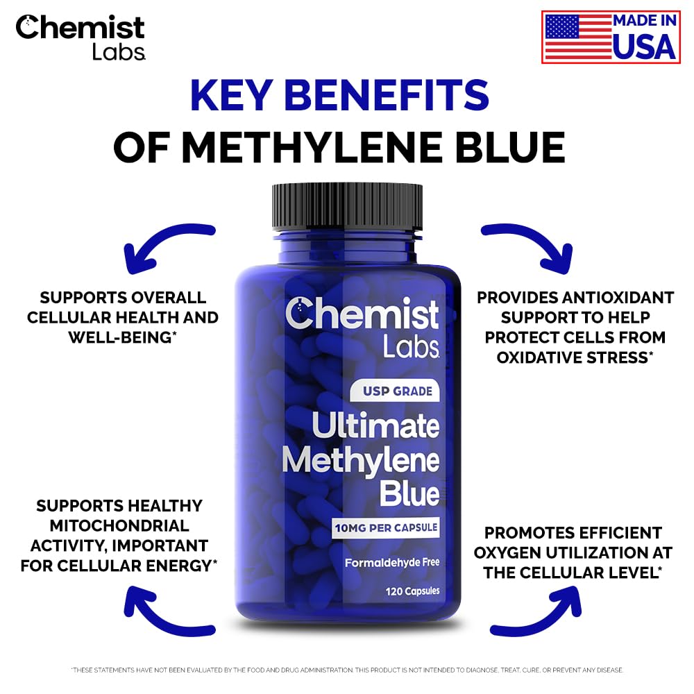 Close-up of Methylene Blue Capsules label