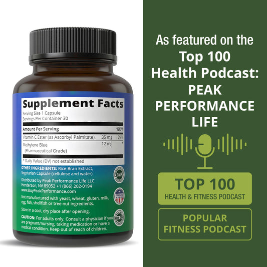 Close-up of blue Methylene Blue capsules showcasing purity