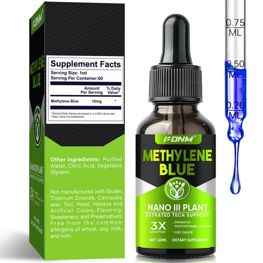 Close-up of label on Methylene Blue Drops bottle