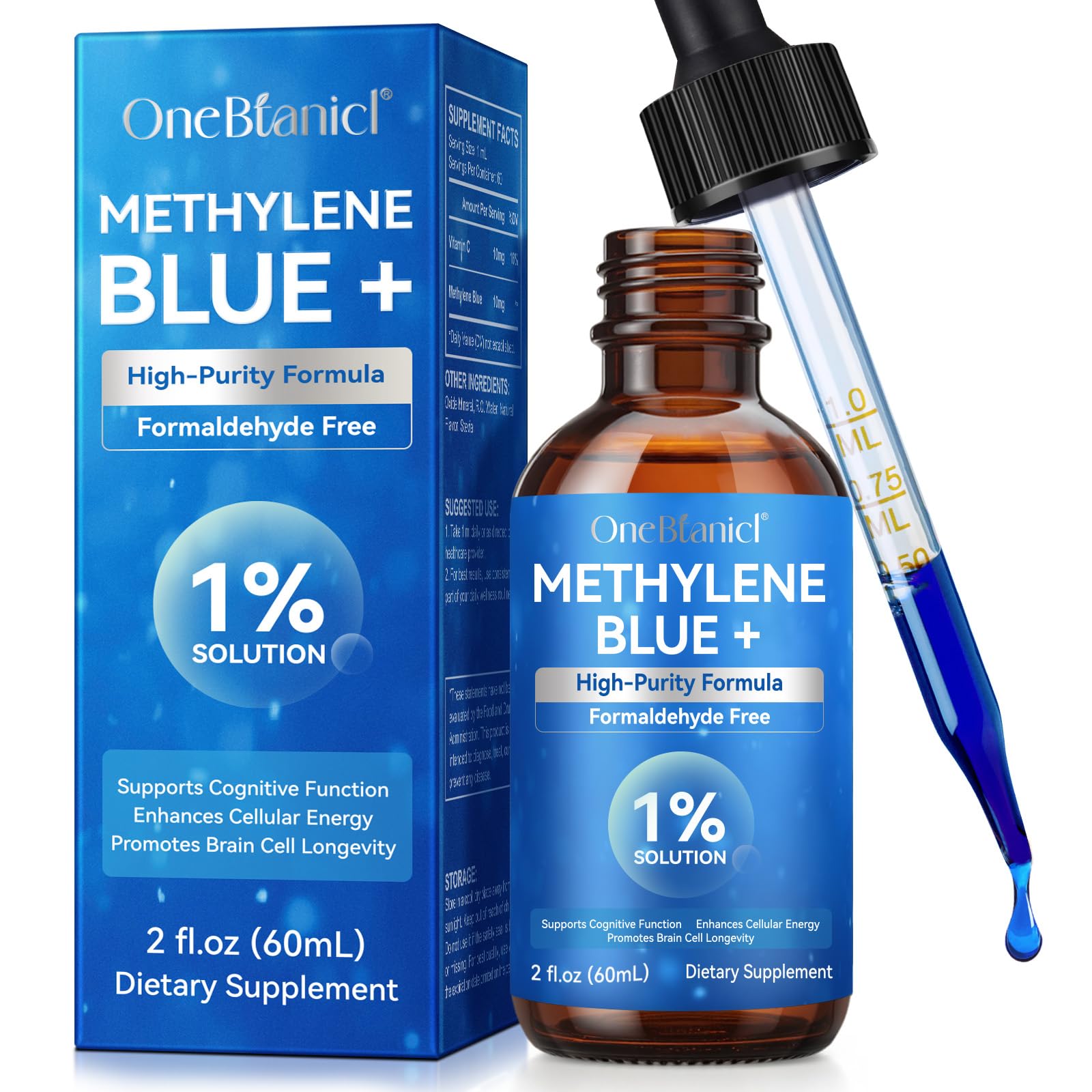 Methylene Blue Drops in amber glass bottle for 2 oz