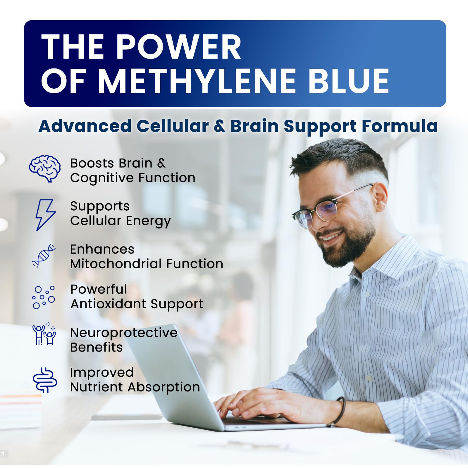 Front label of Methylene Blue Drops USP Grade 1% 2 oz
