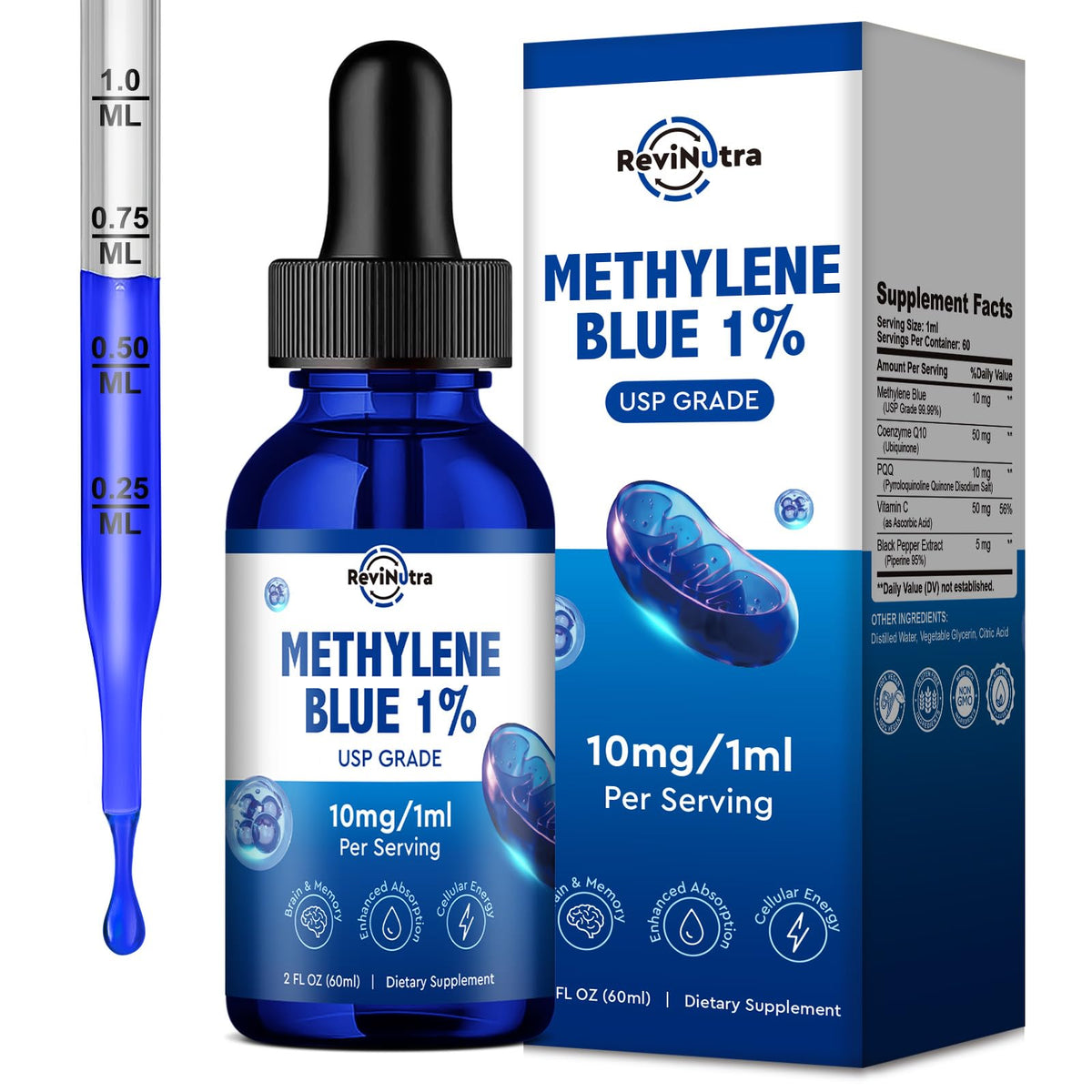 2 oz bottle of Methylene Blue Drops with USP Grade 1%