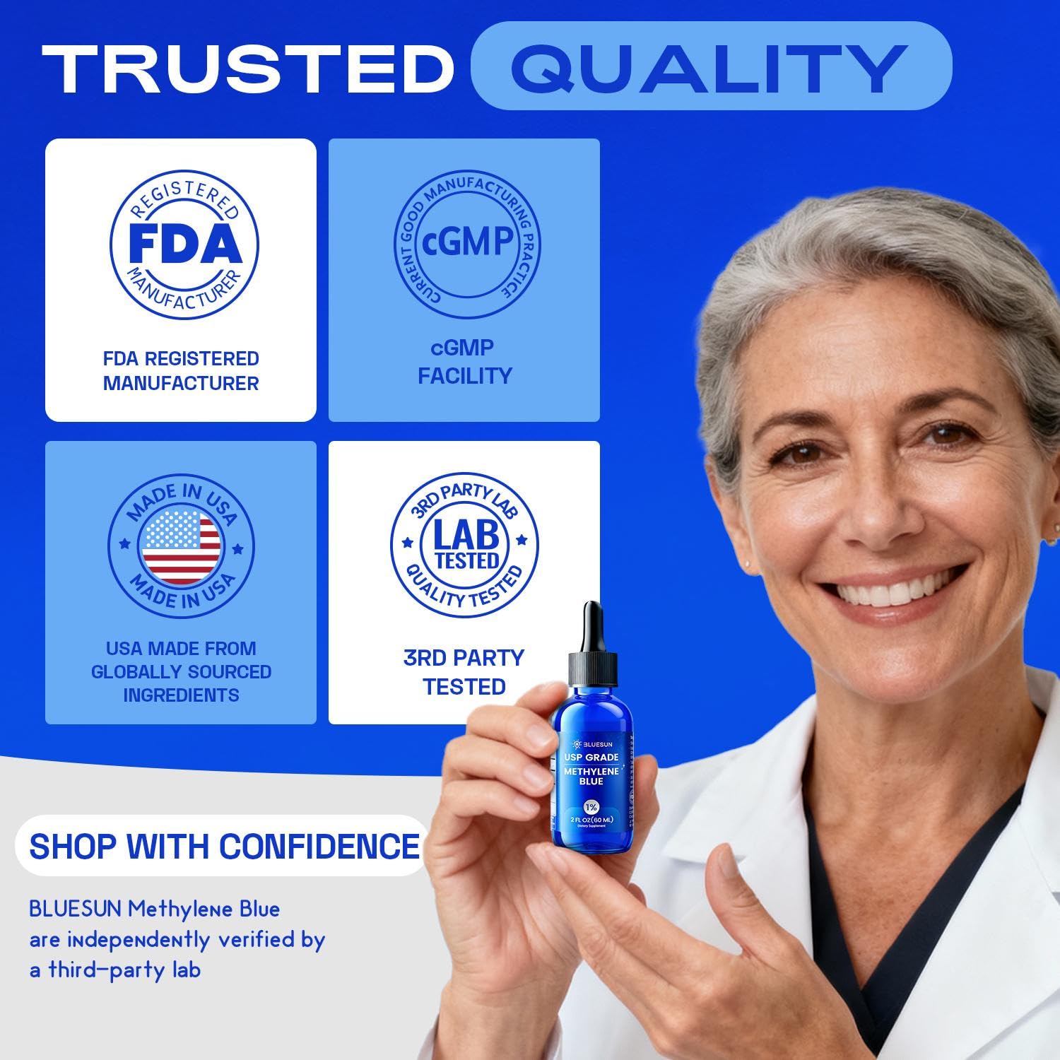 Formaldehyde-free Bluesun Methylene Blue supplement USA-made