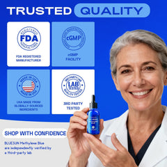 Formaldehyde-free Bluesun Methylene Blue supplement USA-made